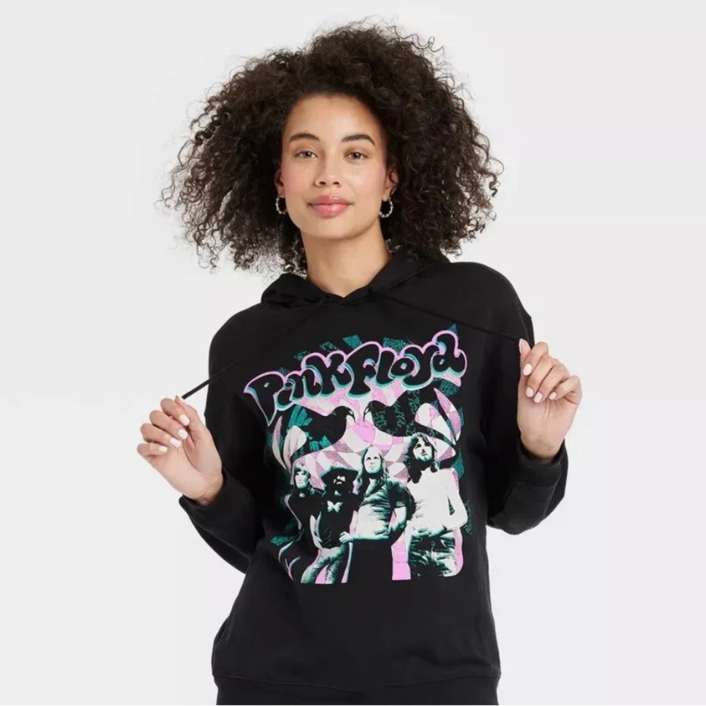 Women's Pink Floyd Graphic Black Hoodie Size Large